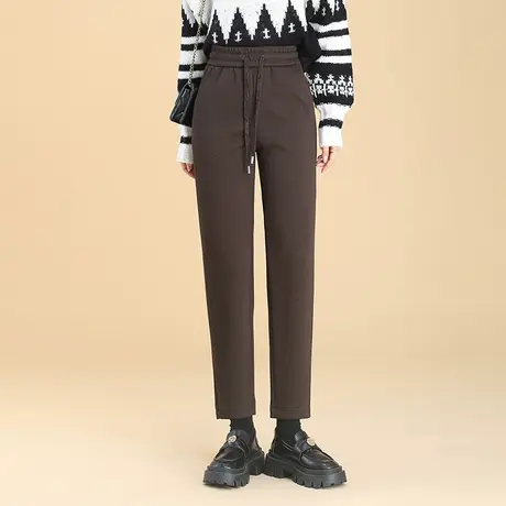 羊毛呢小直筒裤子女秋冬2023新款松紧高腰显瘦通勤休闲职业小脚裤图片