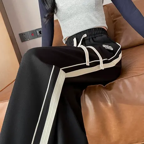 阔腿裤运动裤子女2024年春秋款高腰垂感宽松直筒拖地休闲卫裤薄款图片