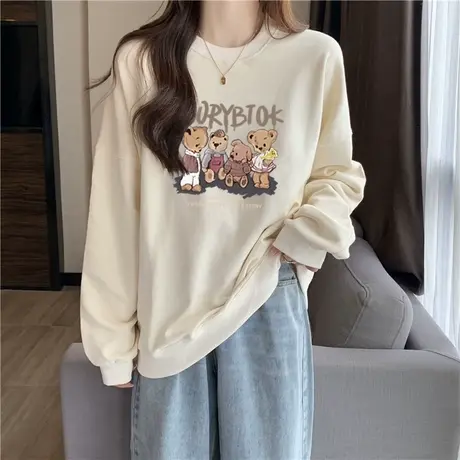 vintage卫衣女秋冬加绒加厚情侣装学生宽松长袖上衣套头外套潮ins商品大图