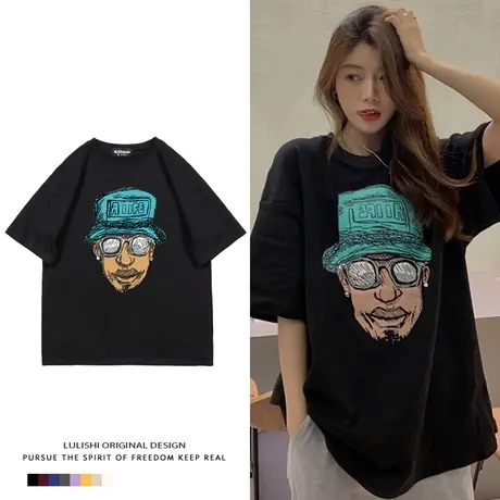 美式街头风加肥加大女t恤短袖ins潮甜辣上衣胖mm宽松半袖女夏薄款商品大图