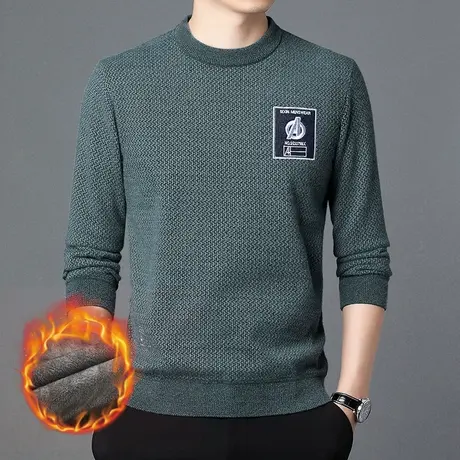 毛衣男圆领加厚一体绒保暖上衣潮流打底针织男士毛衫男装春秋冬款商品大图