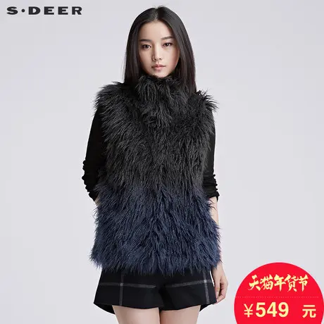 sdeer圣迪奥女装17冬装华丽立体长绒渐变暗扣背心马夹S16481629🔞图片