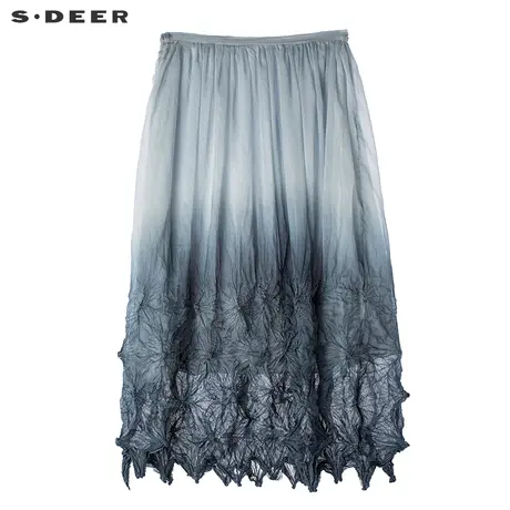 sdeer圣迪奥2019春装女装清透立体感渐变花朵晕染半身裙S17181155图片