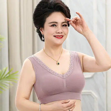 北极绒妈妈内衣女纯棉文胸无钢圈运动聚拢背心式中老年人胸罩大码商品大图
