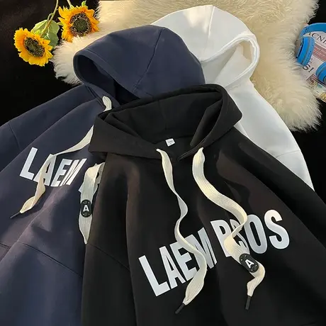 宽松潮流纯棉加绒保暖连帽卫衣男春秋季2024新款外套加厚重磅帽衫商品大图