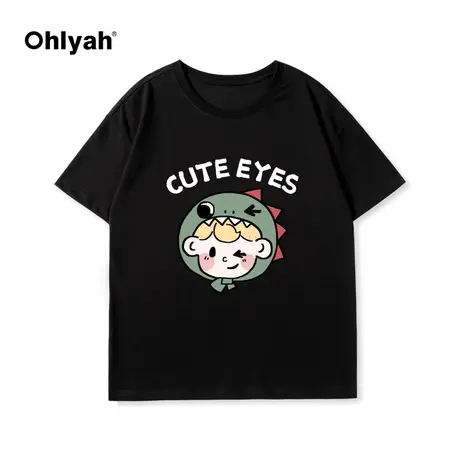 Ohlyah春夏新款卡通小龙印花t恤女纯棉短袖无性别学生班服定制图片