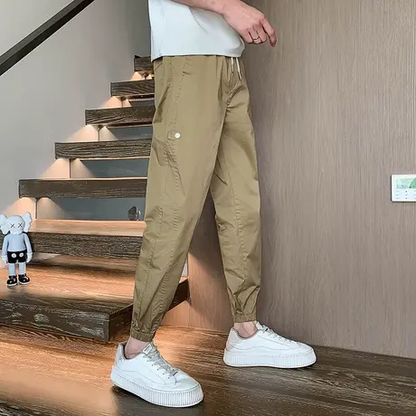 夏季纯色休闲时尚束脚九分裤新款2023夏天潮牌百搭男修身长裤卫裤商品大图