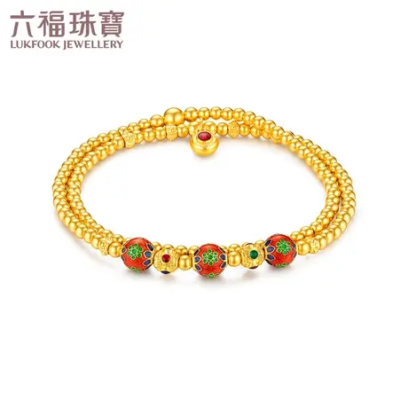 六福珠宝福满传家圆珠双层黄金手链珐琅工艺手串计价F63TBGB0086图片