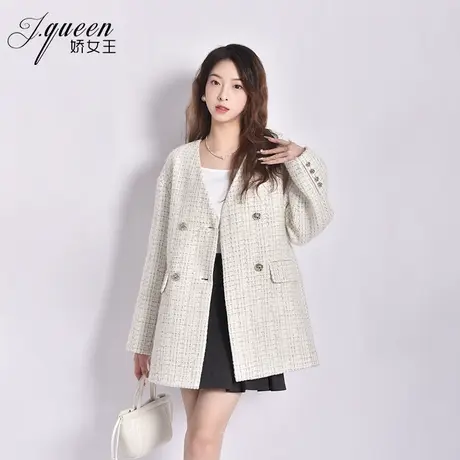 小香风外套女春季新款气质时尚休闲小个子外搭粗花呢V领小西装图片