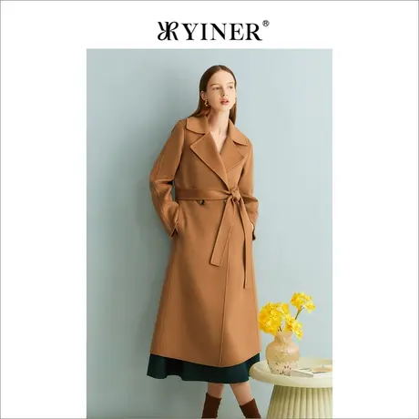 【100绵羊毛】YINER音儿女装女装冬季双面呢大衣长款外套商品大图