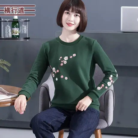 梅花绣花卫衣宽松长袖上衣休闲外穿圆领刺绣外套春季女装2024新款商品大图