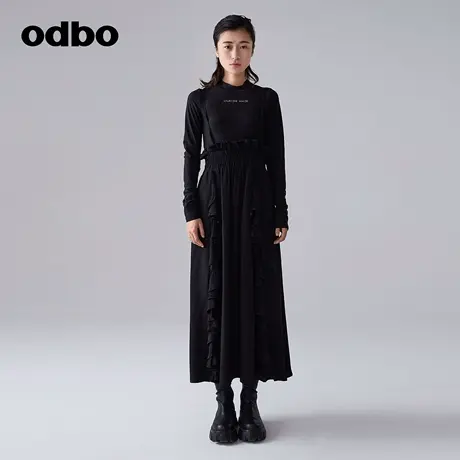 odbo/欧迪比欧时尚荷叶边吊带连衣裙女春季新款百搭两穿裹胸裙子图片