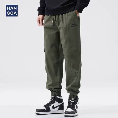 hansca松紧腰运动休闲裤男2022秋冬季美式潮牌复古宽松束脚工装裤商品大图