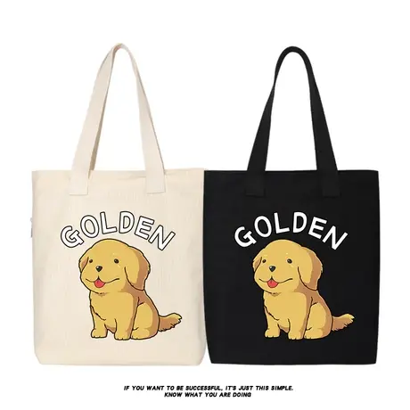 秀洛大金毛卡通狗狗帆布包单肩斜挎手提包购物袋托特包女大容量商品大图