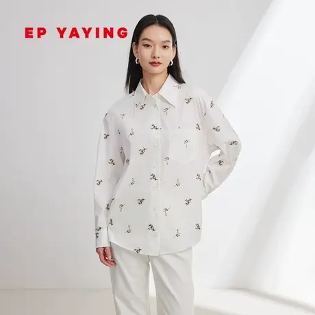 EP YAYING雅莹女装 气质纯棉刺绣宽松白衬衫 2024春装新款2121A图片
