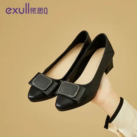 依思Q妈妈鞋子单鞋真皮软底2024春季新款中老年中跟中年舒适皮鞋商品大图