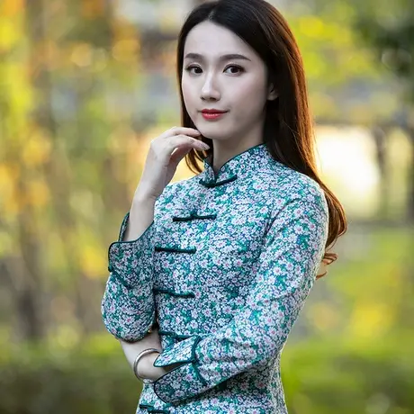 筠雅唐装中国风女装旗袍式上衣年轻款茶服时尚盘扣民国风复古女装图片