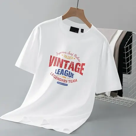 250g重磅美式纯棉短袖t恤男夏季宽松圆领上衣服全棉半袖白色体恤商品大图