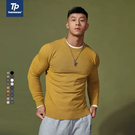 TOMATOPAPA原创简约户外休闲毛衣针织衫纯色打底衫青年时尚长袖商品大图