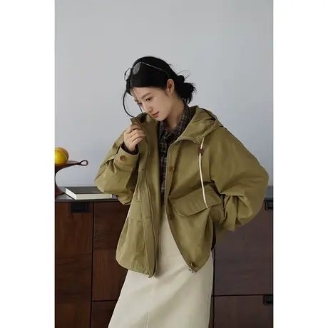 嘉茱莉2023秋季新款小个子风衣外套女1OO棉短款宽松休闲上衣外套图片