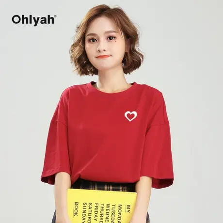 Ohlyah品牌 2023年新款夏装短袖t恤女宽松纯棉打底衫圆领内搭上衣商品大图