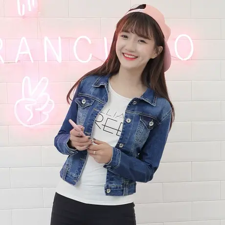 牛仔外套女短款修身韩版潮百搭学生长袖春秋牛仔服上衣弹力9618商品大图
