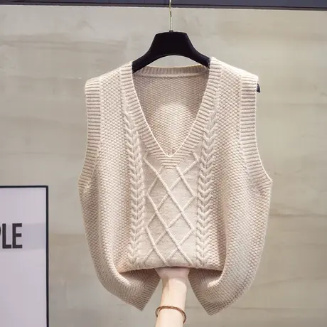 v领针织马甲背心女2023秋装新款宽松外穿马夹叠穿麻花毛衣坎肩潮商品大图