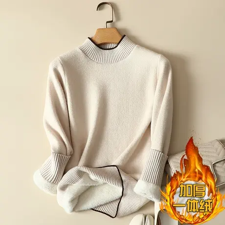 一体绒半高领毛衣女2022年新款加绒加厚打底衫女秋冬内搭针织上衣图片