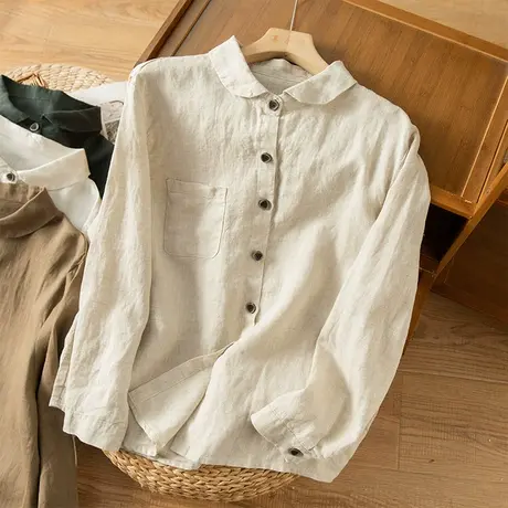 享永子亚麻衬衫女文艺复古宽松显瘦百搭棉麻上衣休闲2023春夏新款商品大图