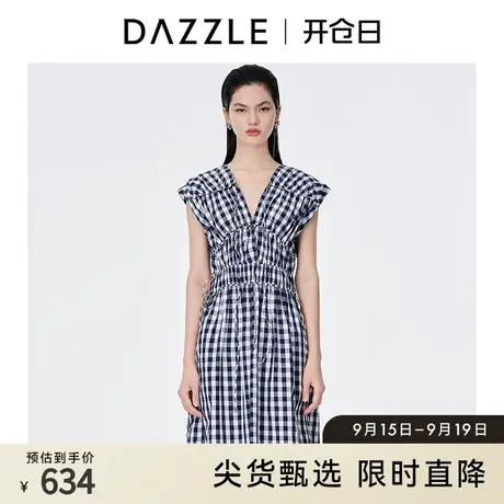 DAZZLE地素奥莱 经典赫本式格纹蝴蝶结连衣裙女2D2O3203T图片