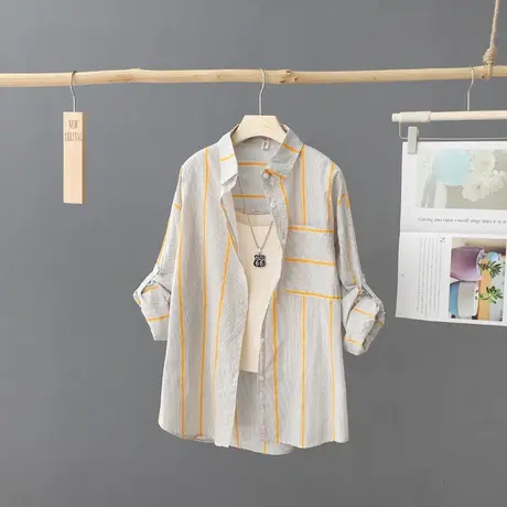 夏季薄款小众条纹长袖衬衫女宽松外出防晒衫休闲外套开衫防晒衣服图片