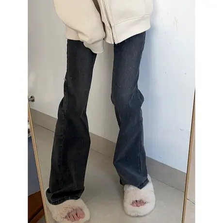 美式复古微喇牛仔裤女2023秋冬春季高腰显瘦直筒裤子窄版阔腿裤图片