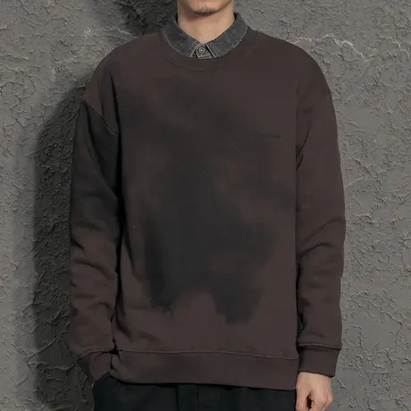 奕飏复古圆领卫衣水墨印花休闲百搭男士个性上衣 秋冬帅气ins外套商品大图