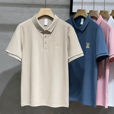 夏季翻领短袖t恤男士新款小兔刺绣韩版修身潮流小伙POLO衫半袖短T商品大图
