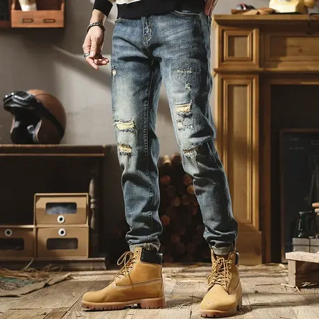 2022新款休闲长裤男士加厚牛仔裤男冬季潮流哈伦宽时尚直筒牛仔裤商品大图