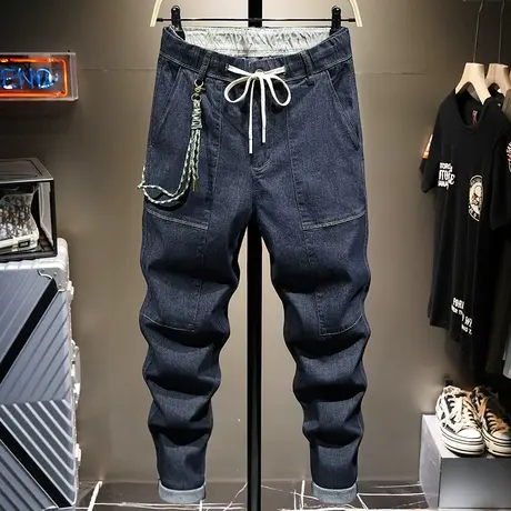 夏季薄款日系潮牌复古休闲裤男士宽松直筒百搭牛仔长裤子男工装裤商品大图