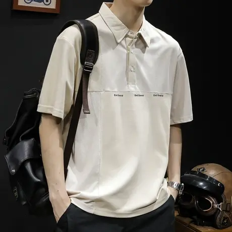 polo衫男短袖t恤男士宽松大码潮牌夏季2023新款拼接衣服男装体恤商品大图