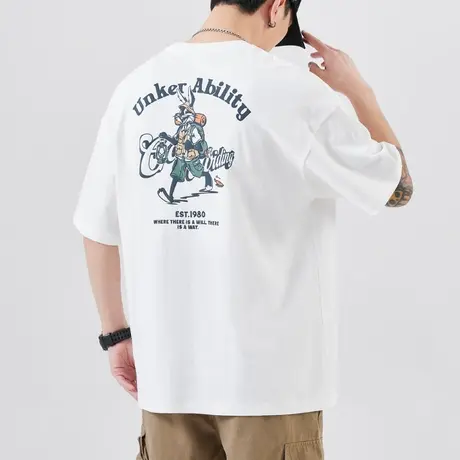 2023新款男士纯棉印花短袖T恤夏季男款情侣装圆领半袖夏天上衣服商品大图