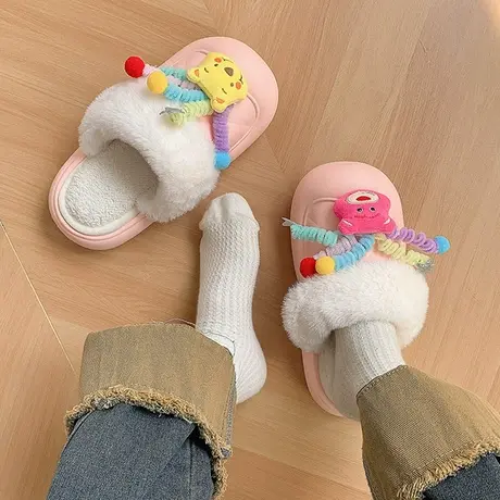 可爱时尚搞怪厚底拖鞋女外穿2023秋季新款卡通休闲百搭包头棉拖鞋商品大图