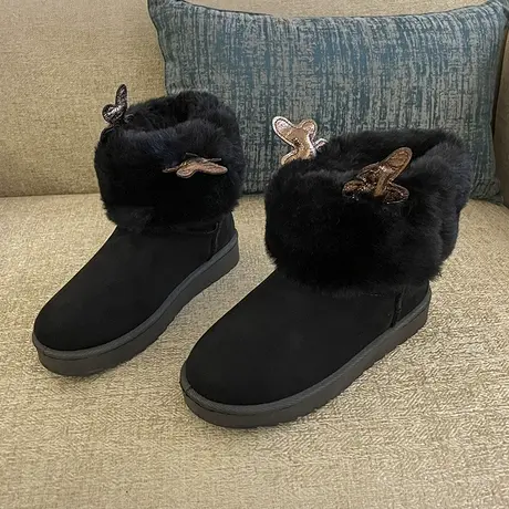 2023新款加绒加厚鞋子女韩版防滑棉鞋女可爱麋鹿角雪地靴加绒短筒图片