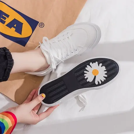 夏透气小白女鞋薄款平底爆款百搭ulzzang学生白色低帮帆布鞋ins潮商品大图