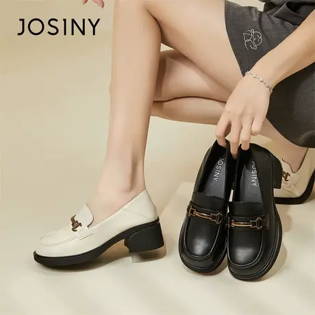 Josiny/卓诗尼单鞋女2024新款春季粗跟小皮鞋一脚蹬气质乐福鞋女商品大图