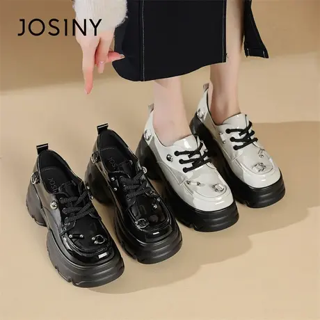 Josiny/卓诗尼乐福鞋女2024春季新款厚底学院风时尚百搭粗跟单鞋商品大图