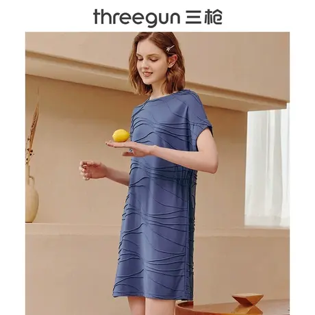 三枪睡裙女春夏波浪纹落肩家居简约休闲睡衣可爱韩版舒适家居服图片