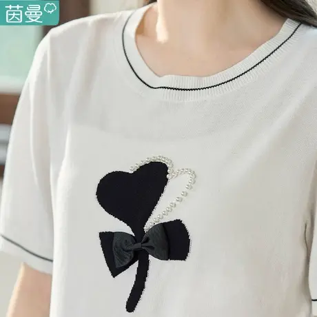 茵曼旗舰店官方设计感短袖针织衫女2023夏季新款宽松圆领小衫上衣商品大图