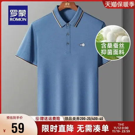【直降】【含桑蚕丝】罗蒙短袖T恤男翻领夏季凉感商务短袖POLO衫图片