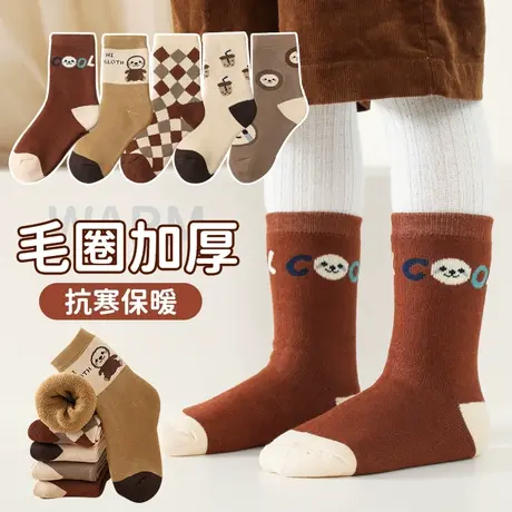 男童袜子加厚加绒儿童保暖秋冬季毛圈中筒袜长筒春秋宝宝可爱棉袜商品大图