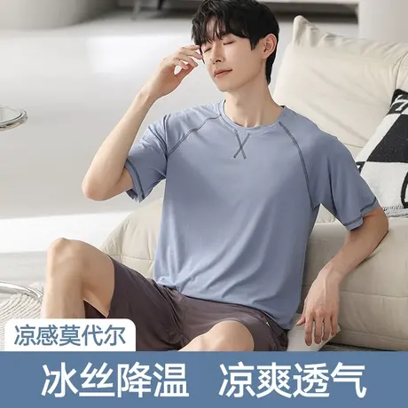 睡衣男款夏季莫代尔冰丝短袖春秋款大码夏天薄男士家居服套装新款图片
