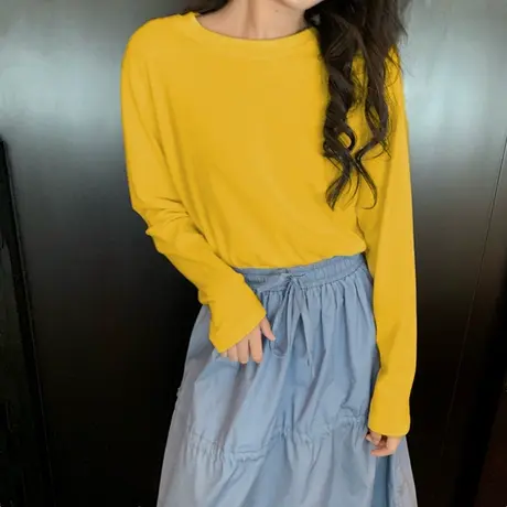 超火cec长袖t恤女2023初秋新款ins潮bf慵懒风中长款宽松mschf上衣图片