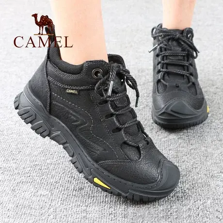 Camel/骆驼男鞋冬季真牛皮加绒保暖高帮中年父亲户外休闲爸爸靴子图片